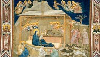 Mária a Kisjézussal a betlehemi istállóban